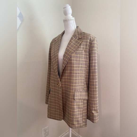 Free People Boyfriend Yellow and Brown Oversized Blazer Size Small - Picture 5 of 8